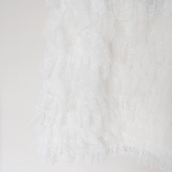 NEW BCBGMAXAZRIA x REVOLVE Off White Strapless Corset Ruffle Tiered Mini Dress 2 - Picture 6 of 10